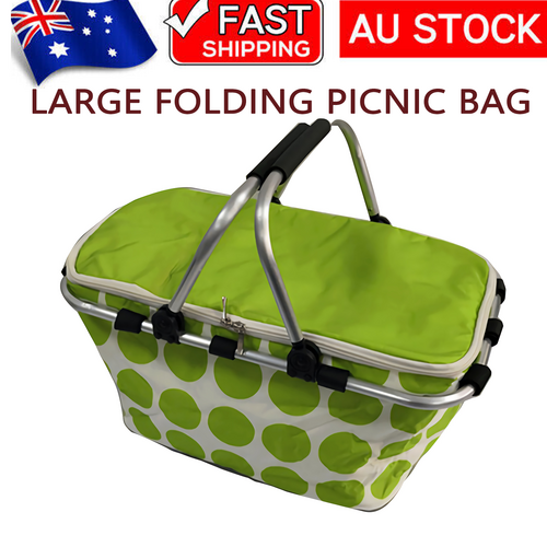 Large Folding Picnic Bag Basket Hamper Camping Hiking Insulated Lunch Cooler Bag - One Red Hill